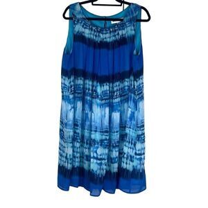 Emma & Michelle Womens 2X Knee Length Dress Blue Tie Dye Sleeveless Lined